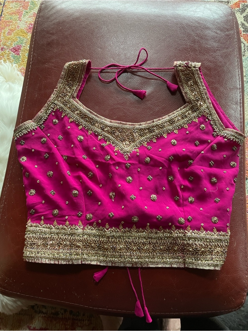 Women's SITAT, made in India Magenta Embellished Sleeveless top, Size S/M